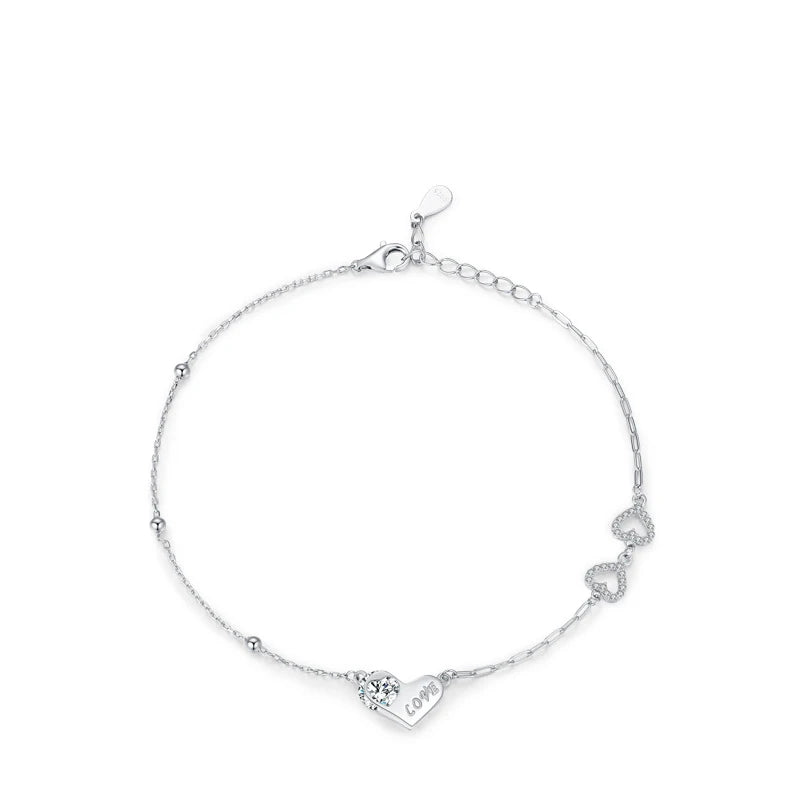 SL1685 925 Sterling Silver Charm Romantic Love Heart Sparkling CZ Chain Link Bracelet for Women Wedding Statement Fine Jewelry