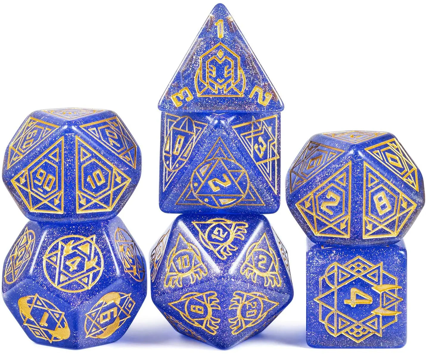 Factory Wholesale 25mm Huge Size 7pcs Blue Bulk Resin Polyhedral Square Dice Set for Dungeons and Dragons