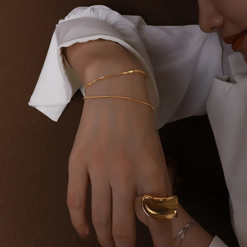 Fashion Stainless Steel Double Layer Herringbone Chain Bracelets Charm Blade Snake Chain Woman Bracelet