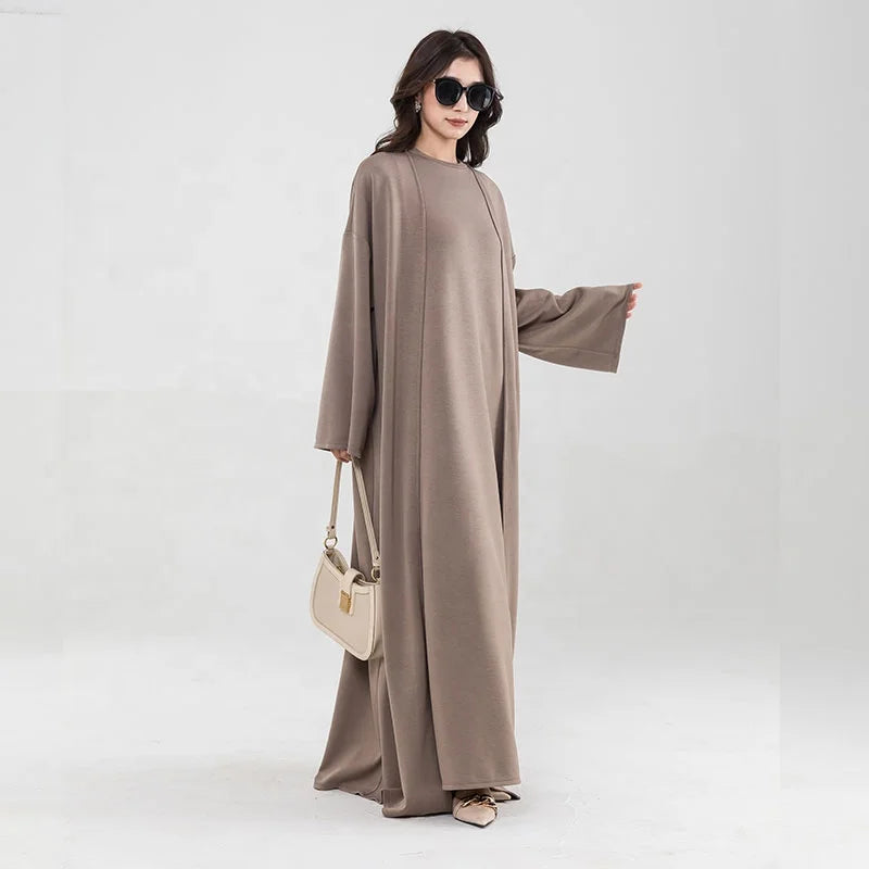 Lignes 2026 Small Quantity Wholesale Factory High Quality Spot Muslim Women's Robe Large Size Open Simple Kimono Abaya
