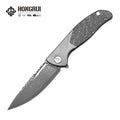 Hongrui 2026 New Design CNC Damascus Outdoor Folding Knife Stone Wash with Titanium Alloy Carbon Fiber Handle for Easy to Carry