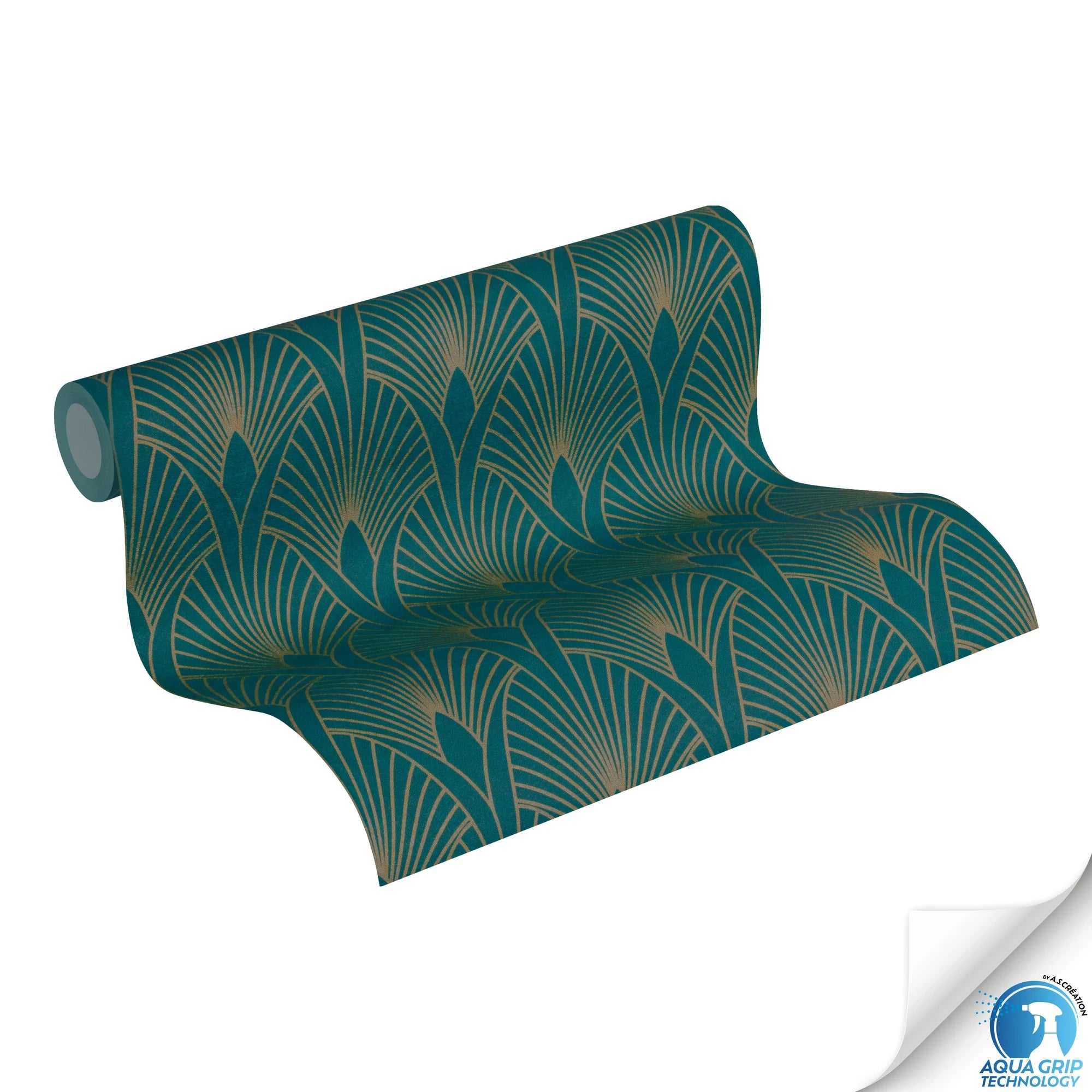 Made in Germany - Pre-Pasted Wallpaper Rolls Art Deco Blue Green Gold - Non Woven Vinyl - Wallpaper Pre-glued - 1005 x 053 m