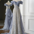 Jancember Rl137 Blue Sweetheart Off the Shoulder Mermaid Sequined Organza Wedding Dresses