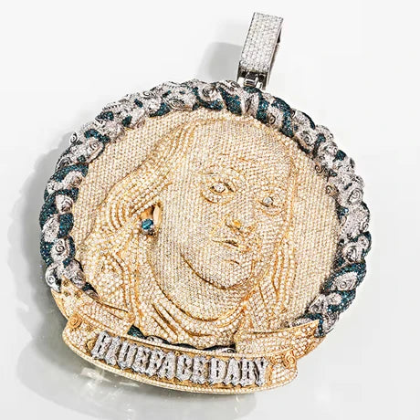 Benjamin Franklin Portrait Rapper Star Style Blue Face Pendant Pass Diamond Testter Iced Out Vvs Moissanite Logo Enamel Pendant