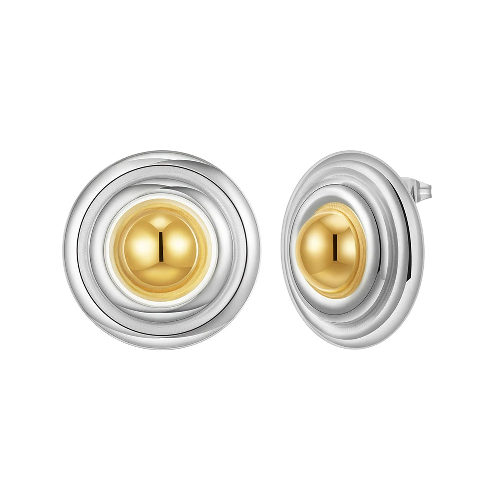 Latest 18K Gold Plated Stainless Steel Jewelry Chunky Round Stud Earrings for Women Punk Hypoallergenic Earrings E241584