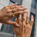 J&D Minimalist Two Tone Exaggerated Personality Multi Layer Irregular Steel Ball Ring 18k Gold Plated Stainless Steel