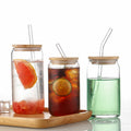 Hot Selling 12 oz 16 oz Borosilicate Glass Can Cup Pint Tumbler With Bamboo Straw and Lid Straw Glass Cup