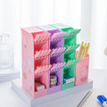 Four-grid Storage Pen Holder Cartoon DIY Sticker Oblique Pen Holder Creative Cute Macaron Color Student Stationery Pen Holder