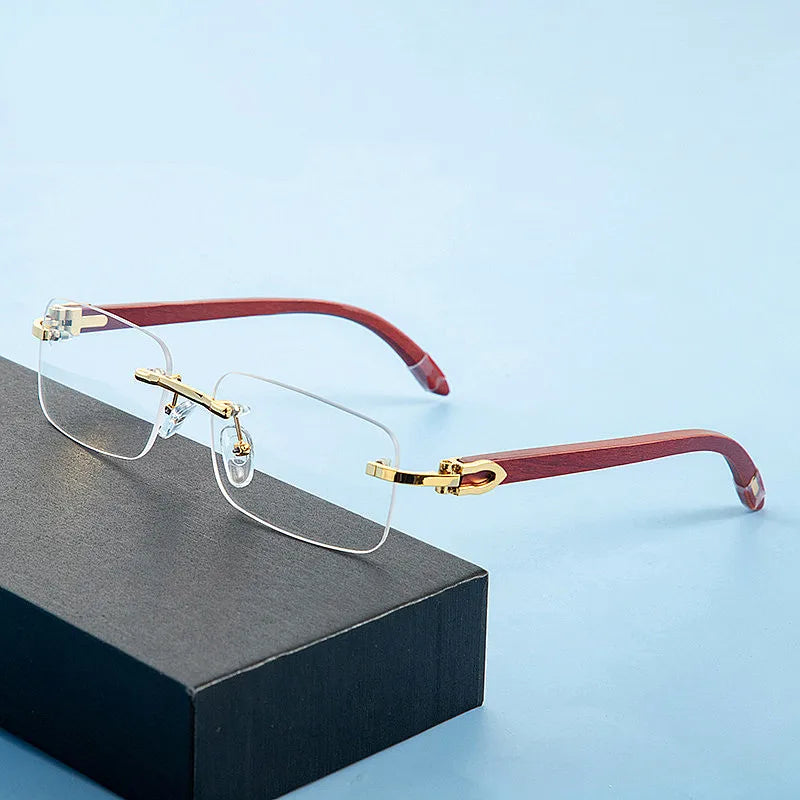 Custom Logo 2025 Fashion Retro Wood Small Frame Square Sun Glasses UV400 Rimless Wooden Legs Sunglasses for Men Women