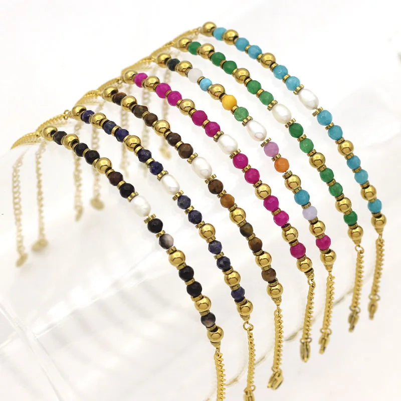 Colorful Seed Stone Stainless Steel Bracelet Light Luxury Gold Plated Pearl Beaded Bracelet to My Daughter