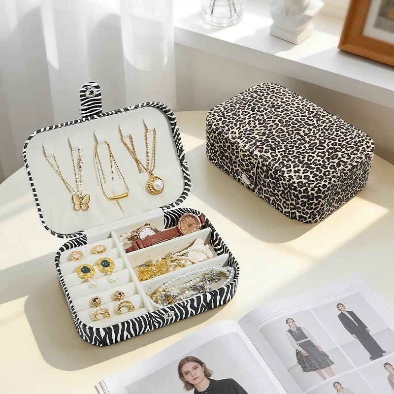 Luxury Leopard Zebra Print Storage Box Rectangle-shaped Fashionable Travel Storage Bag Portable Jewelry Case