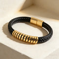 QIKU New Arrival Punk Winding Special Design Hot Stainless Steel Rule Graphic Fashion Genuine Leather Bracelet Bangle for Men