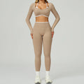 Custom Women's Seamless Yoga Set Hollowed Beauty Back Long Sleeve Crop Top and High Waisted Yoga Legging Workout 2 Pcs Gym Set