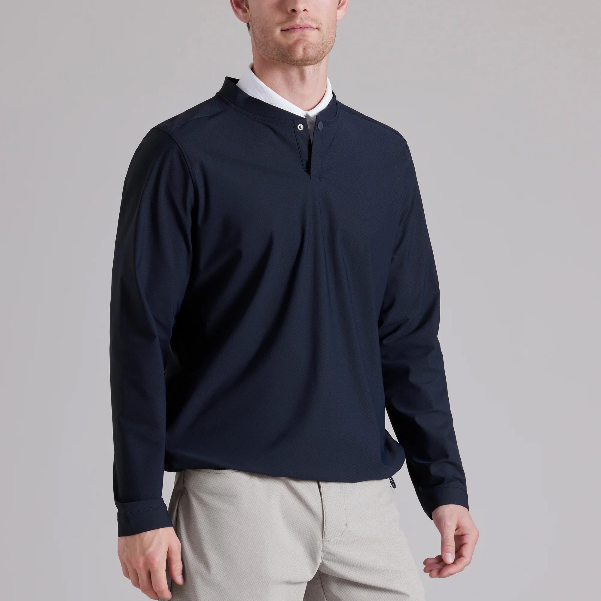 New Arrival Men's Lightweight Solid Woven Quarter Button Snap Crew Neck Long Sleeve Quick Dry Golf Pullover