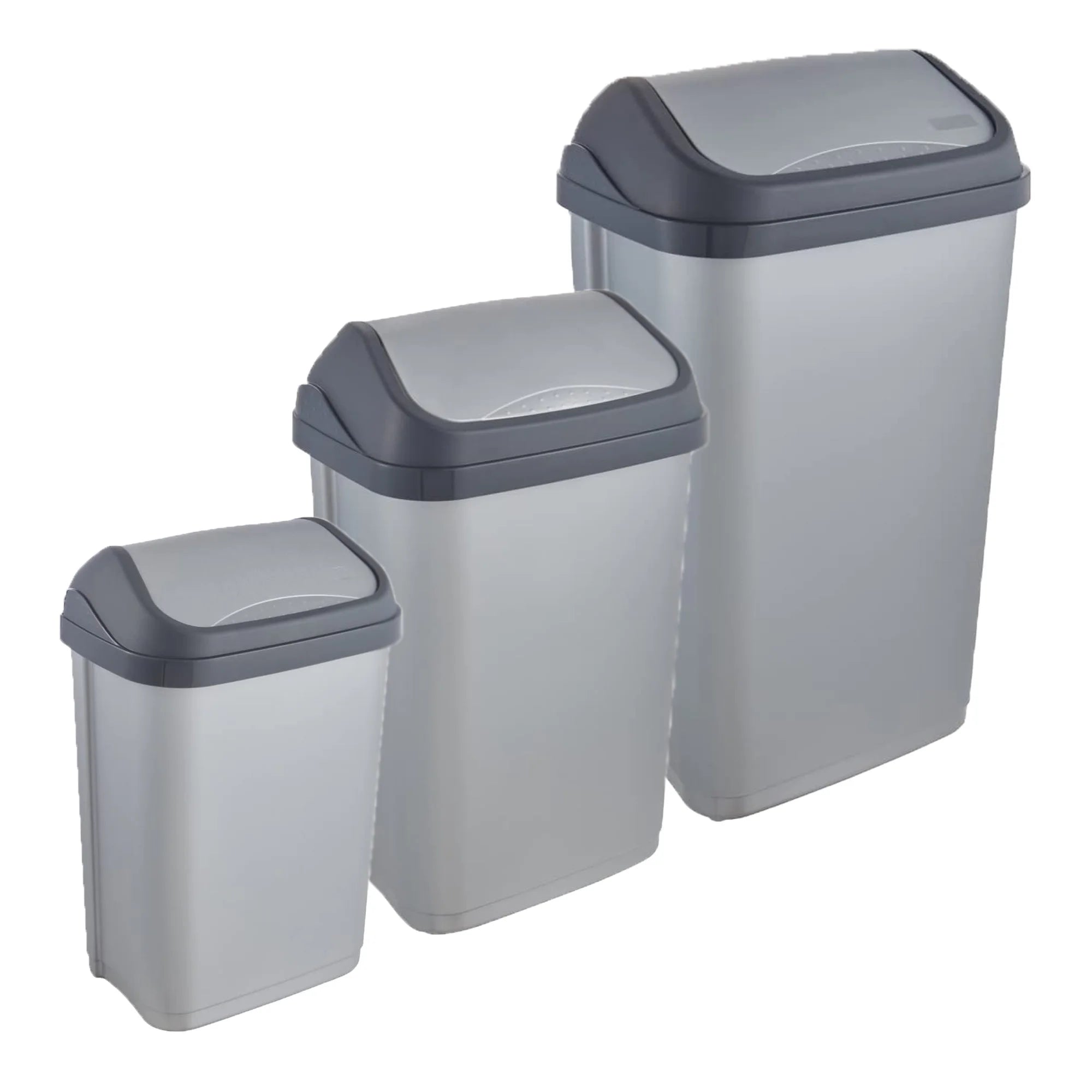 Pack of 3 Swantje 10/25/50 liter sliding lid bins in silver