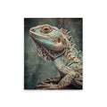 Made In Germany - Home Decor Canvas Picture Lizard - Wall Painting Mural In Grey And Blue - Canvas Picture On Stretcher Frame