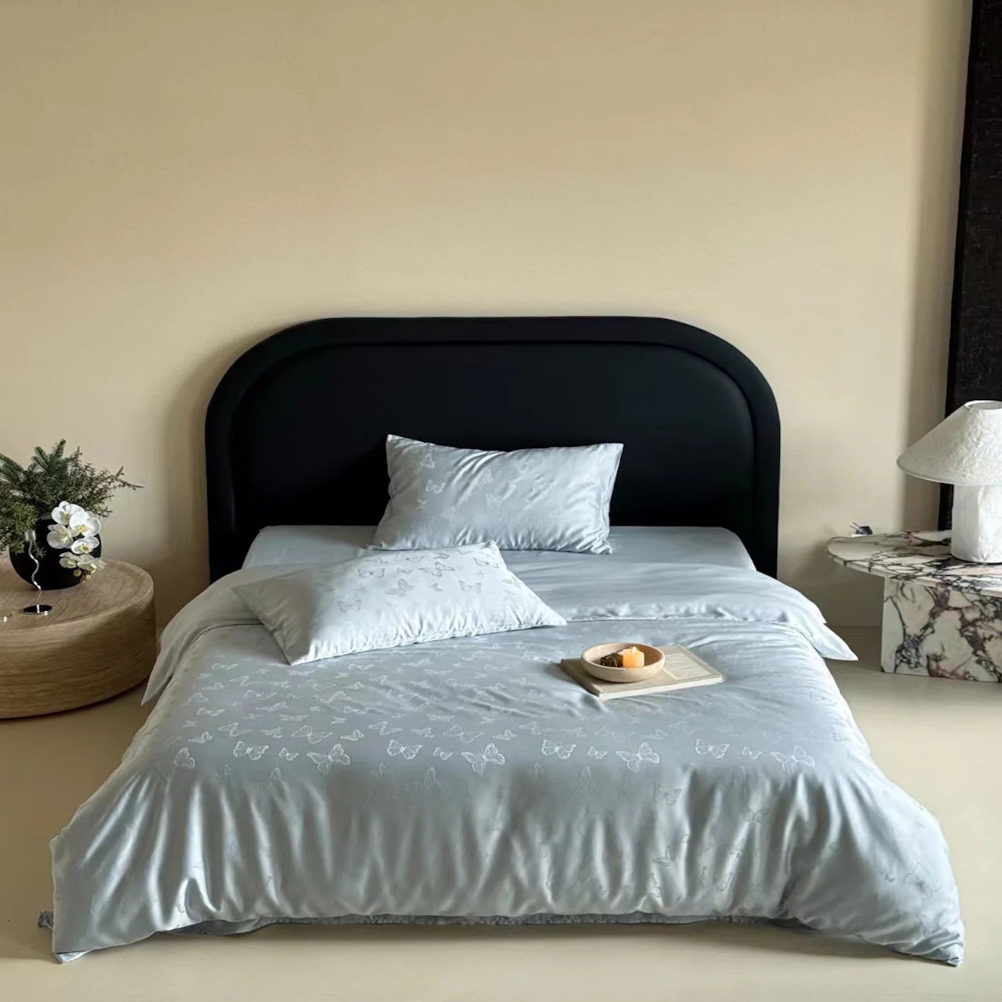 Pastoral Style Jacquard Home Textile Lyocell Bed Linen Blue Duvet Quilt Comforter Cover Bedding Set Wholesaler