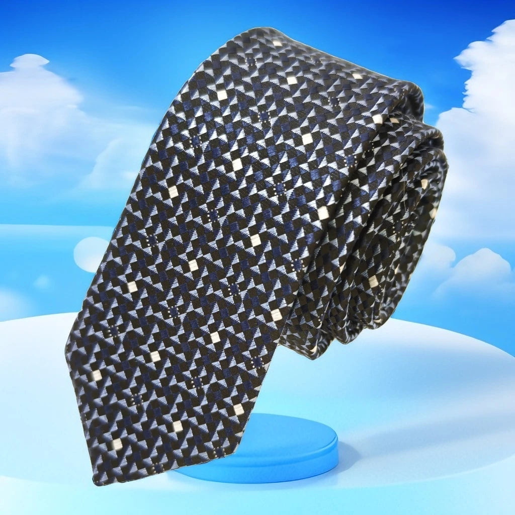 Navy Blue Triangle Jacquard Woven Slim Fashion Tie