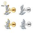 ASTM F136 Titanium 16G Internal Thread Cluster Marquise CZ Tragus Helix Stud Leaf Climber Flat Back Labret Stud Nose Piercing