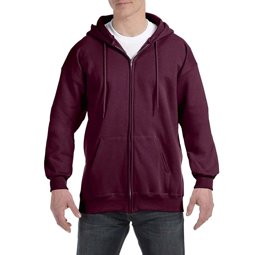 100% Cotton Custom Embroidered Men's Heavyweight Zip-Up Hoodie Streetwear Style with Fleece for Winter Thermal Customized
