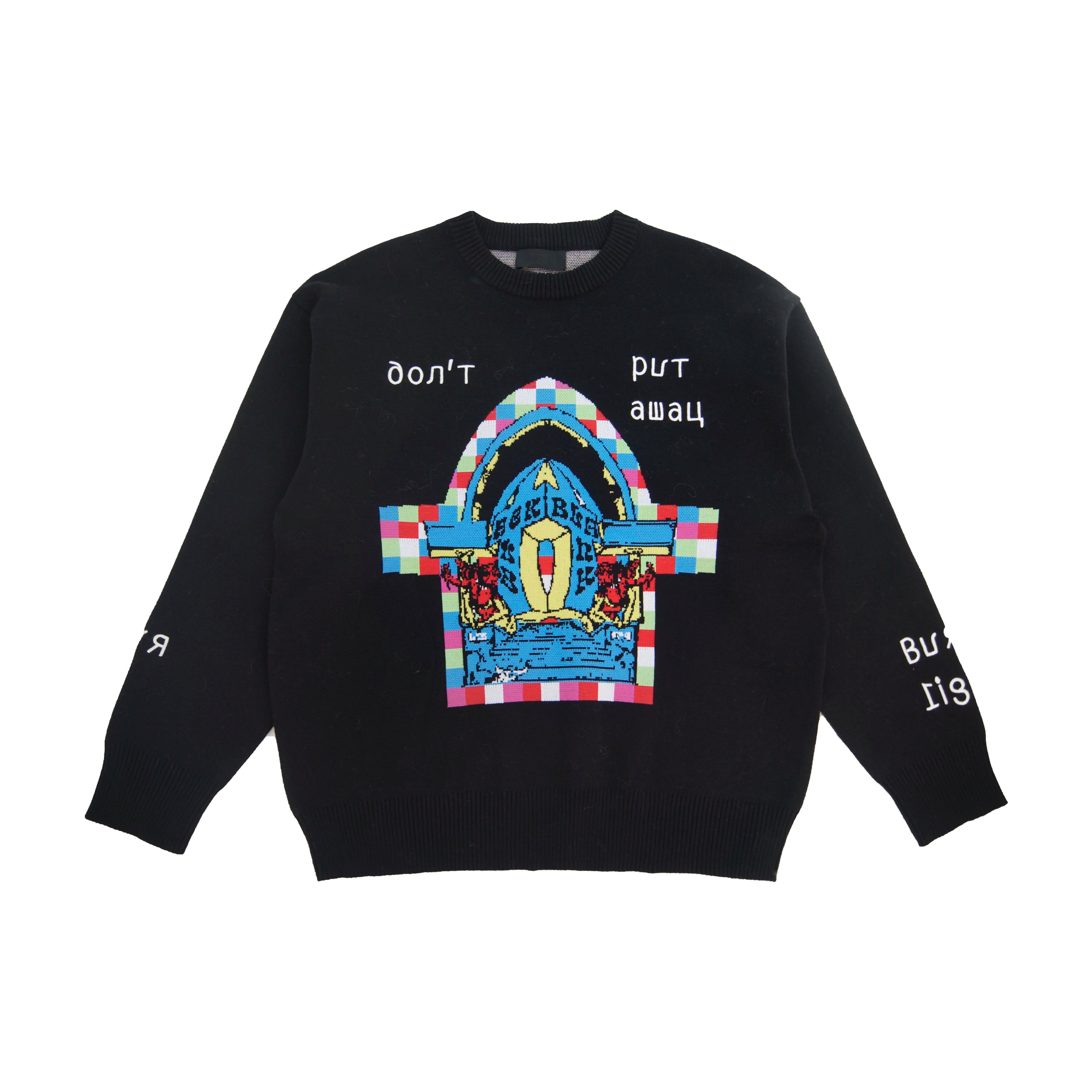 OEM & ODM Customised Men's Cartoon Anime Ghost Ship Printed Crew Neck Pullover Knitted Sweater Autumn