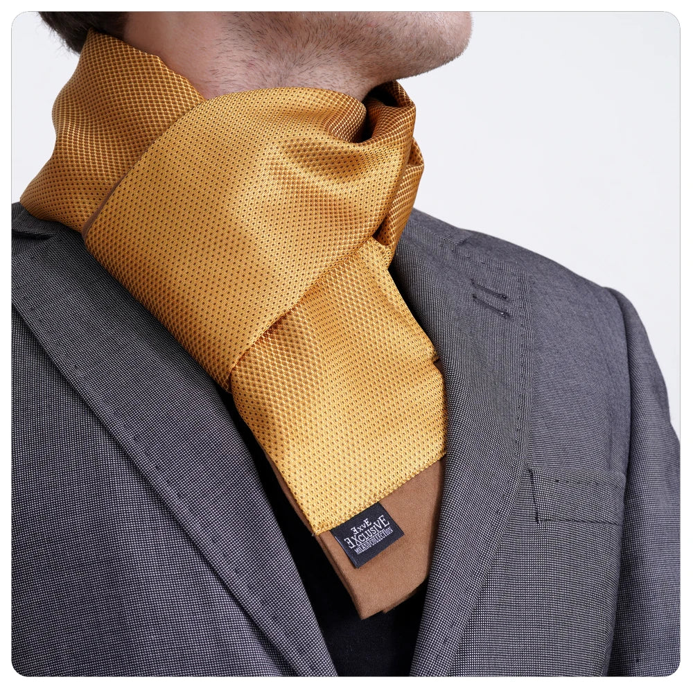 Exve Exclusive Elegant Double-Sided Jacquard Woven Turkey Scarf Gold with Brown Geometric Micro Pattern Traditional Style