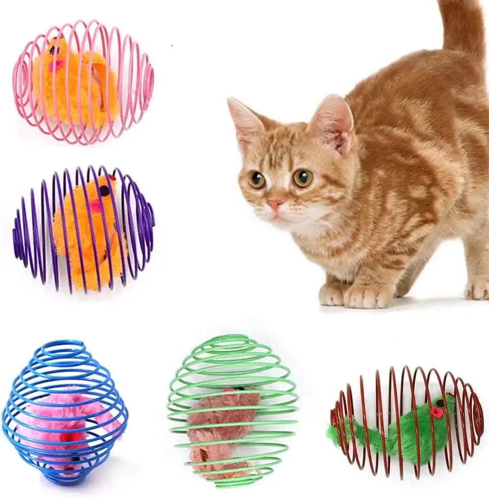 Hot Sale Eco-Friendly Classic Plush Cat Spring Ball Toy Stretchable Rolling Kitten Cage Modern Cartoon Mouse Slinky Rats