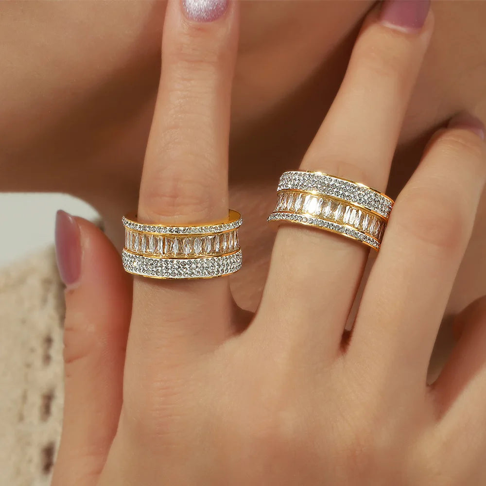 Fenyi Wholesale Jewelry Fashion Retro Non-fading Ladies 18K Gold-plated Multi-layer Diamond Three-dimensional Ring