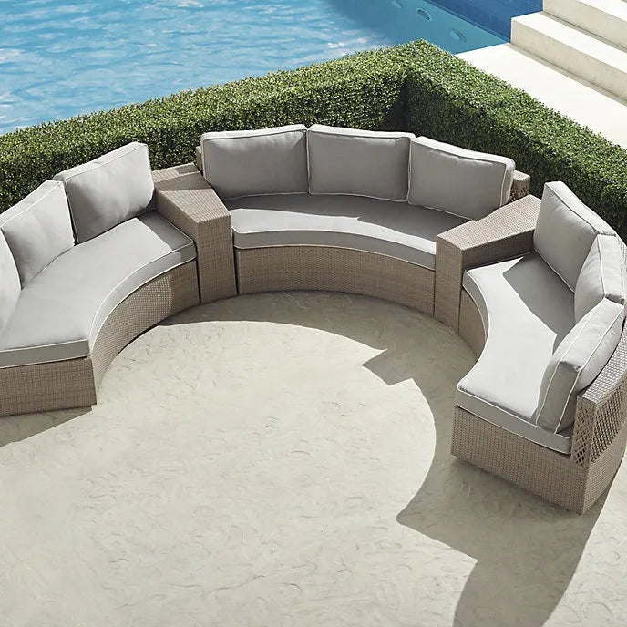 All Weather Hotel Beach Pool Large Round Sofa Set Contemporary Style Patio Set Rattan Corner Modular Sofas Set Outdoor Furniture MegaBDM