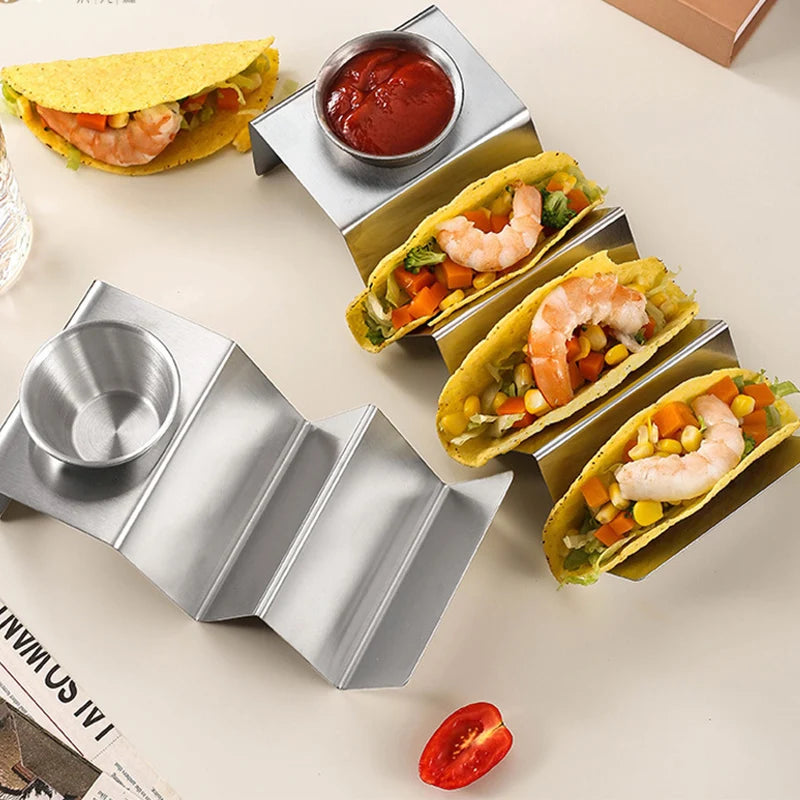 2024 Sauce Dish Everything Plates Tortilla Stainless Steel Container Holder Rack Stand Taco Tray