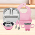 Kids Silicone Feeding Set BPA-Free Double Wall Stainless Steel Bowl with Suction Leak Proof & Dishwasher Safe Divided Plate