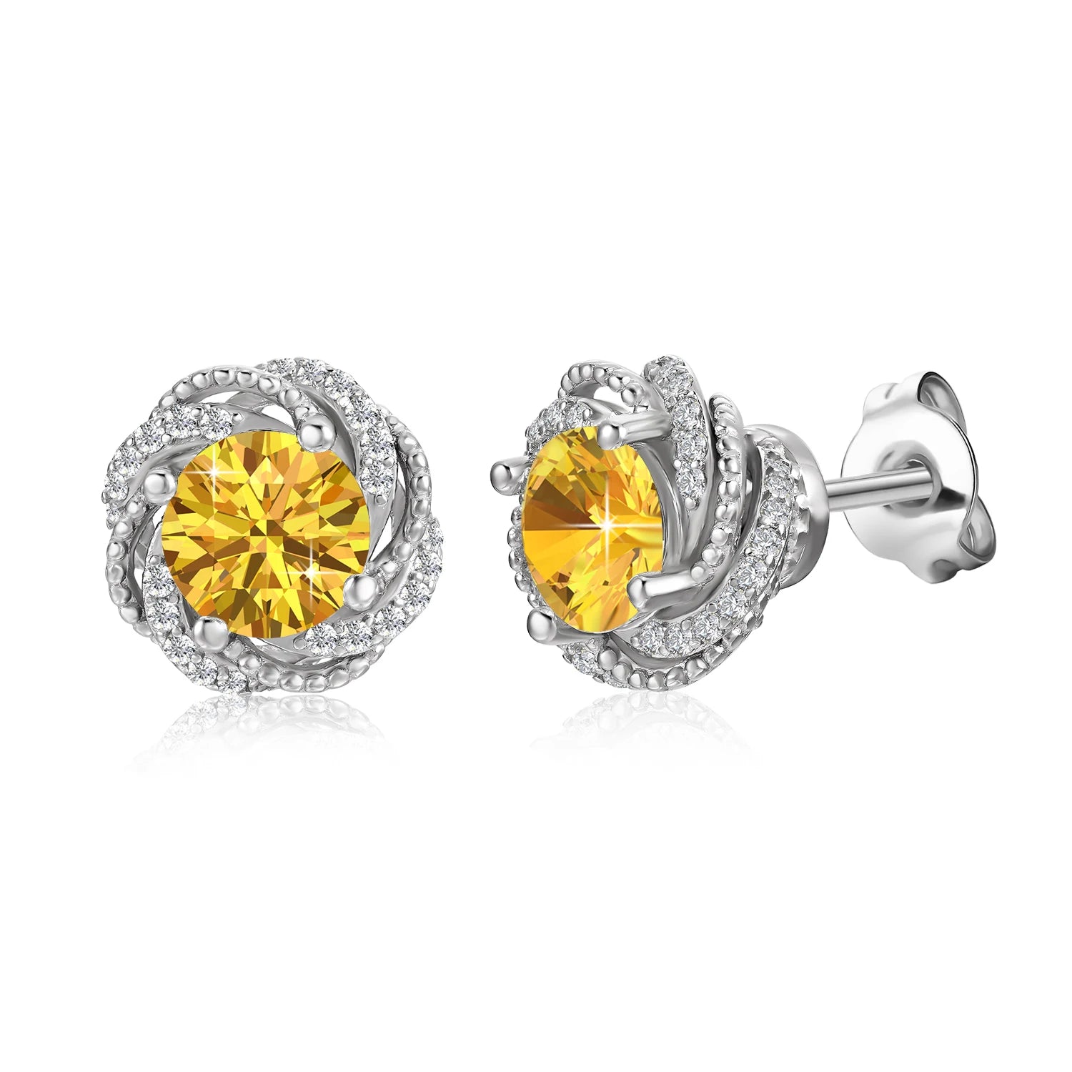 1CT Yellow Moissanite Diamond 925 Sterling Silver Luxury Twisted Knot Cluster Stud Earrings Women Jewelry Destiny Jewellery
