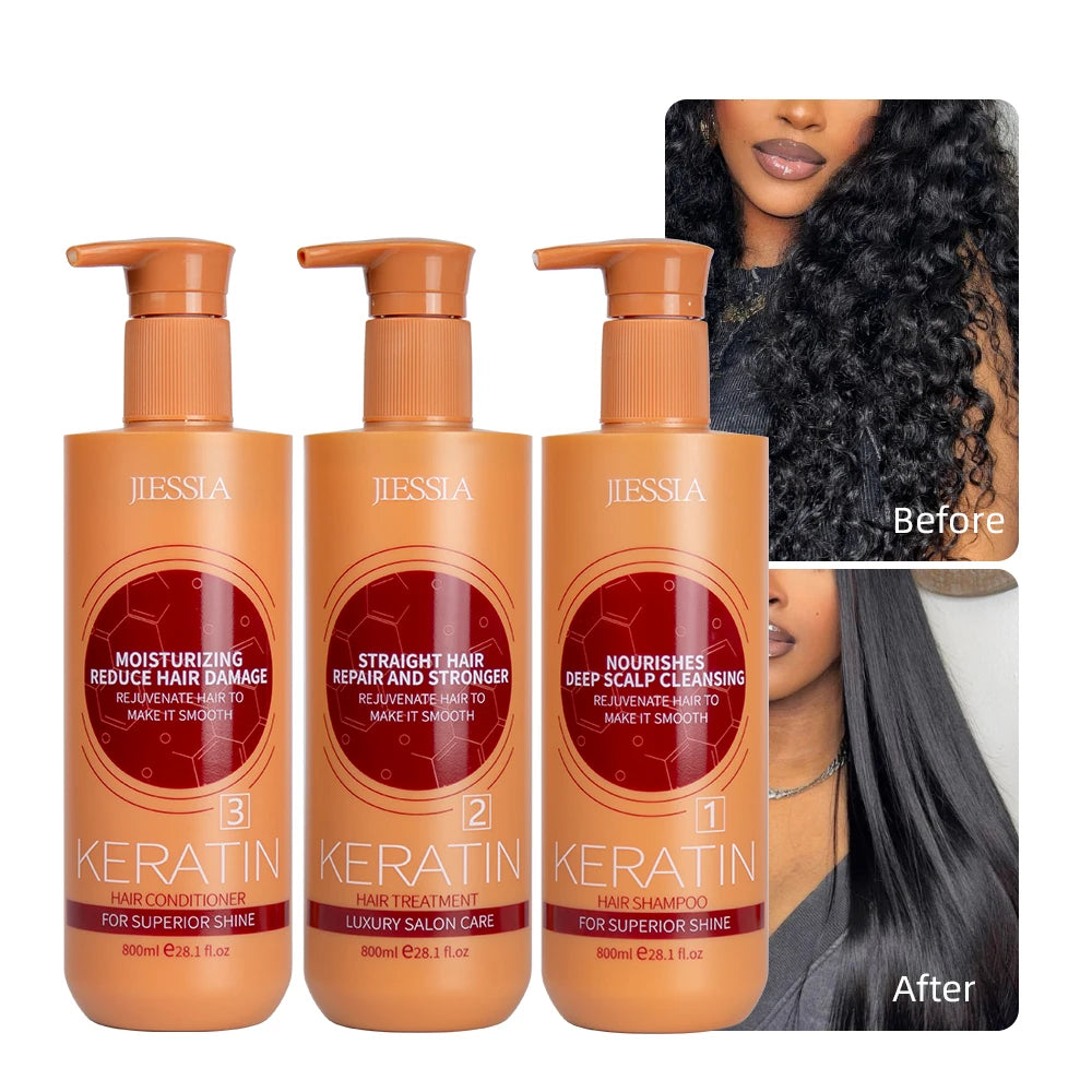 Jiessia Treatment Para Cabello Anti Dandruff Repair Damaged Scalp Care Keratin Hair Shampoo and Conditioner Set for Curly Hair