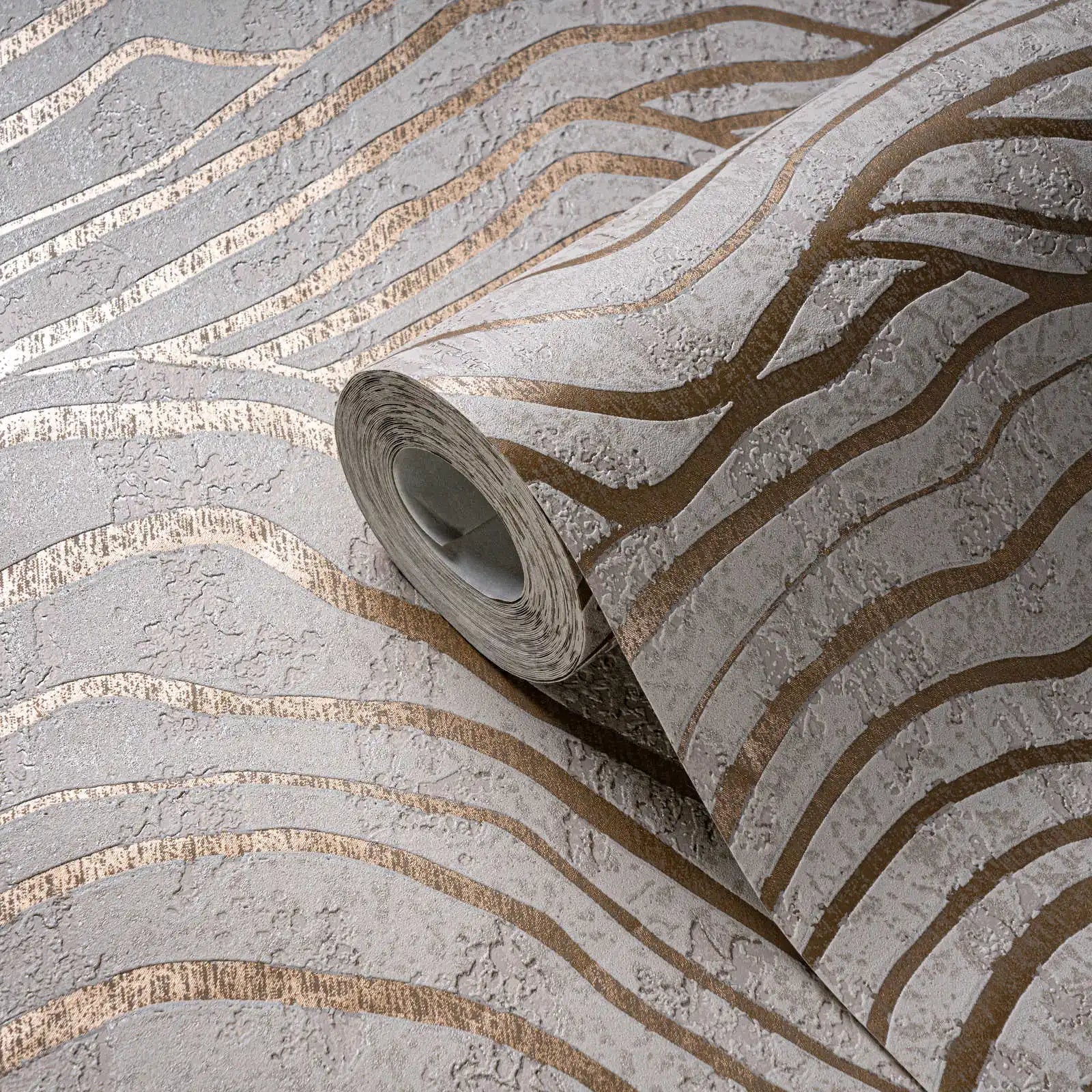 Made Germany 3D Beige Gold Grey Non Woven Vinyl Wallpaper Rolls-Modern Metallic Design Highly Wash-Resistant Kitchen Bathroom
