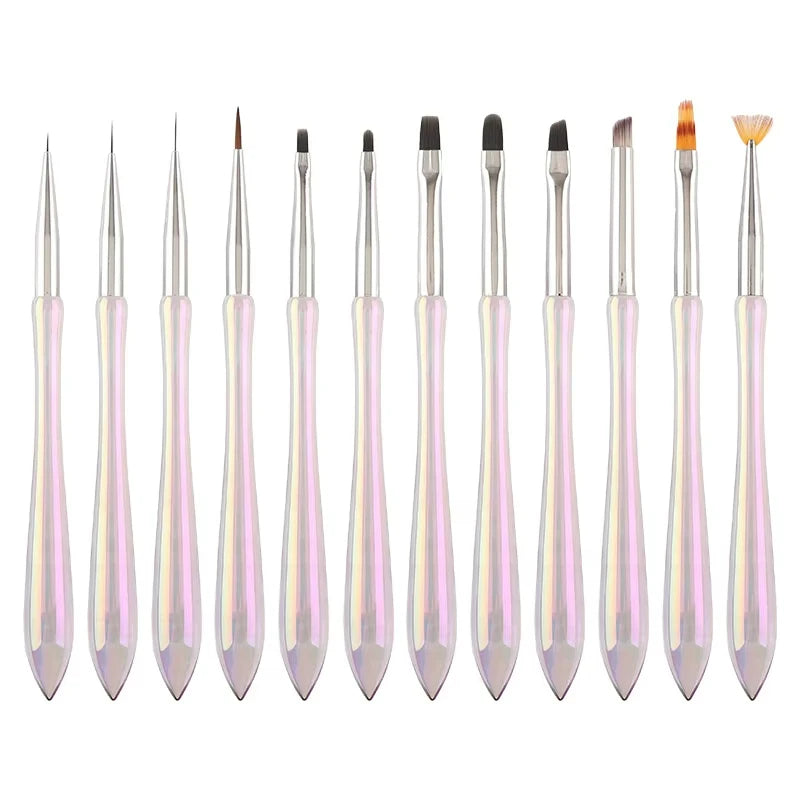 2025 JX New Aurora Transparent Crystal Nail Drawing Brush Plastic Handle Metal Handle Nylon Hair Nail Art Brush Nail Art