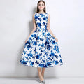 Romantic Summer Sleeveless High-Waist Dress Socialite Midi-Length A-Line Skirt with Three-Dimensional Woven Tailoring