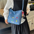 Embroidered Denim Crossbody Bag New Style Large Capacity Suitable for Commuting Shopping and Student Shoulder Crossbody Tote Bag