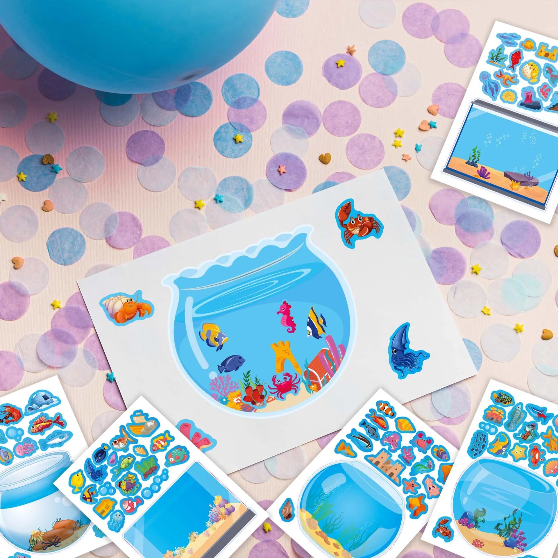 Make a Fish Tank Sticker Sheets Cute Cartoon Reusable Vinyl Adhesive Sticker Party Decorative Sticker 16 Sheets One Pack