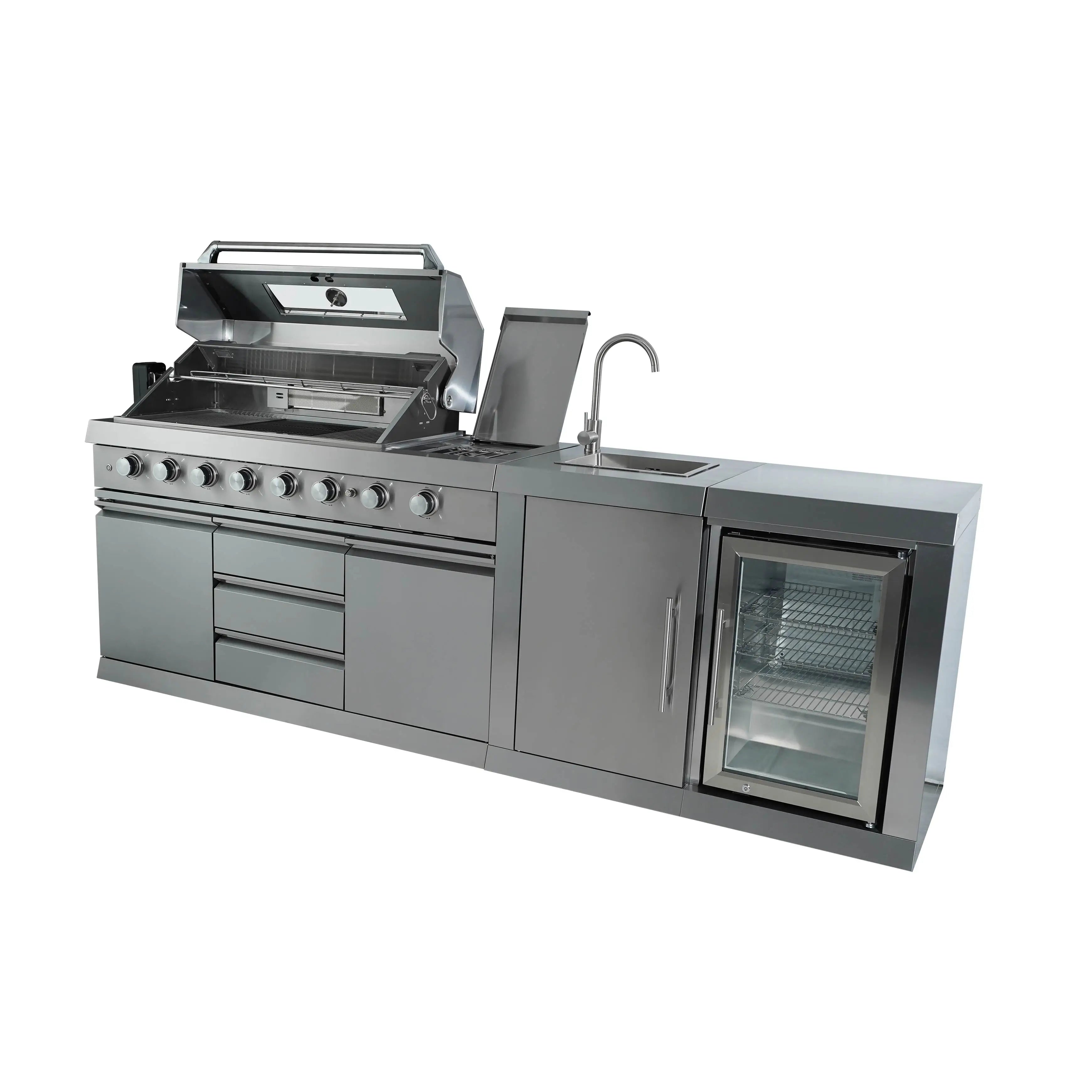 Luxury Garden Kitchen with 58L Fridge & Waterproof Cabinets Featuring Stainless Steel BBQ Grill