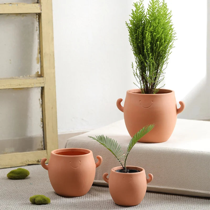 Cute Color-Changing Ceramic Planter with Smiley Face Design- Small Cartoon Flower Pot for Home Decor