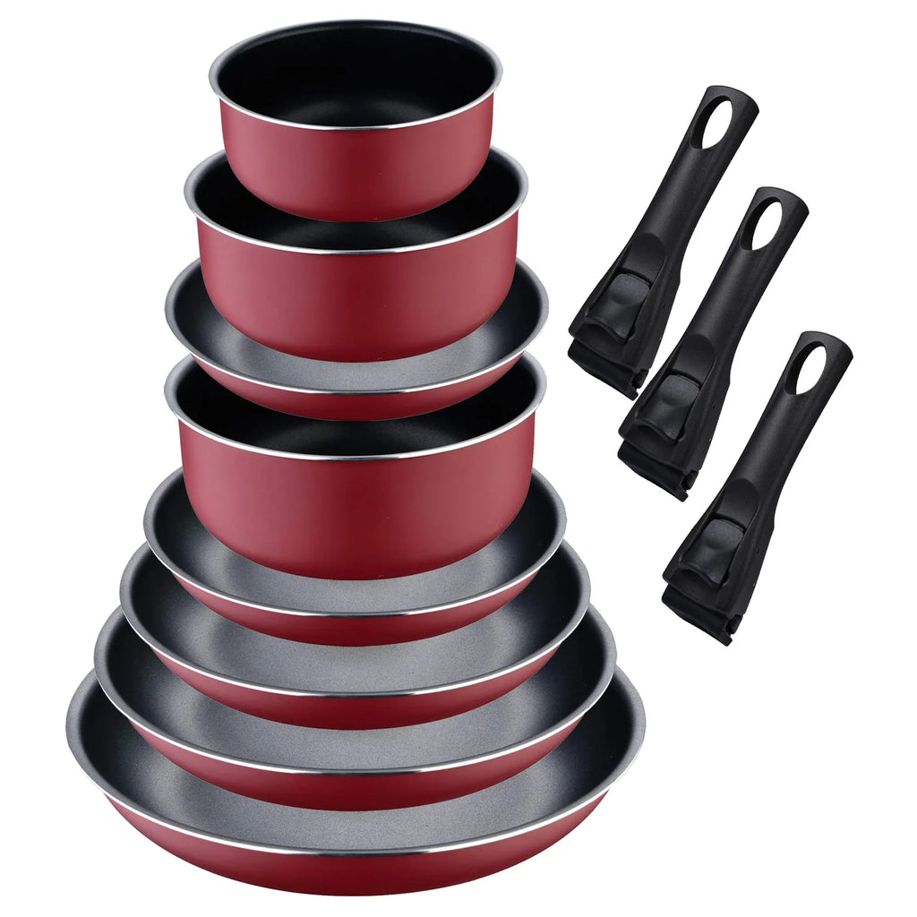 Set of 5 frying pans 1820222426cm with 2 removable handles + 3 saucepans 161820cm with removable handle - Pressed