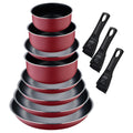 Set of 5 frying pans 1820222426cm with 2 removable handles + 3 saucepans 161820cm with removable handle - Pressed