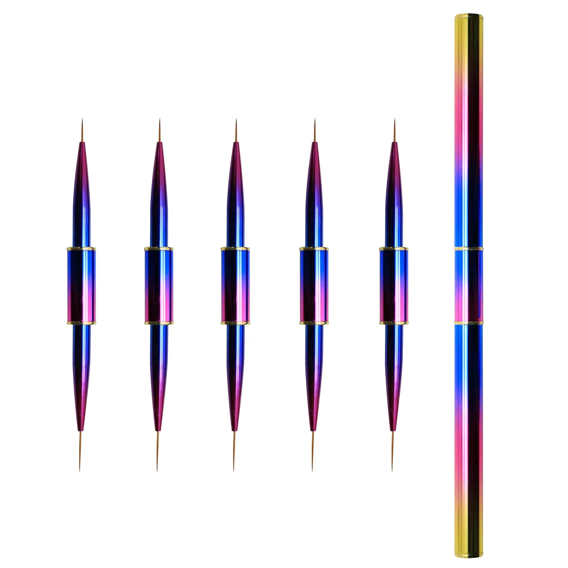 JX High-quality Custom Logo Professional Nail Liner Brush Double-Headed Gradient Bright Metal Handle Crimped Nail Art Oval