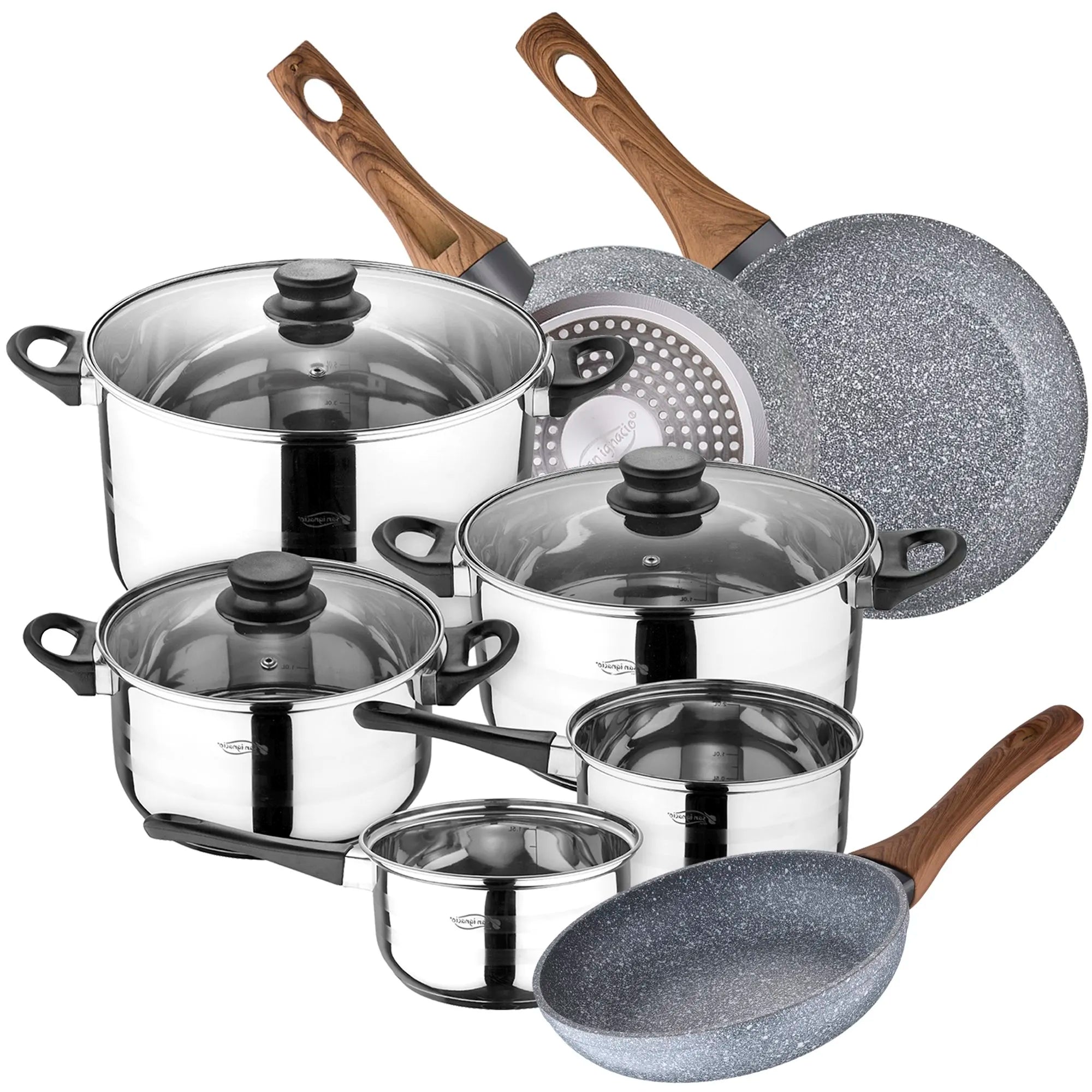 SAN IGNACIO Toledo 8-piece stainless steel cookware set with frying pans (22/24/26 cm) SAN IGNACIO Daimiel forged aluminum