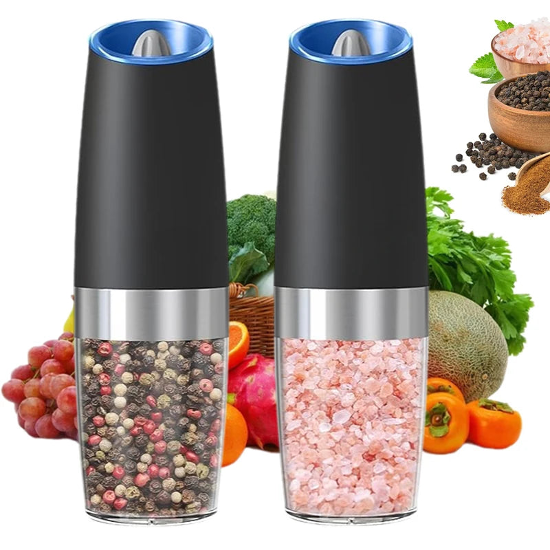 Portable Home and Kitchen Battery Automatic Spice Mill Gravity Electric Pepper and Salt Grinder With Blue Led