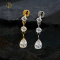 Titanium Internal Thread Teardrop Dangle CZ Stud Earring 16G Flat Back Labret Cartilage Helix Tragus Piercing Jewelry