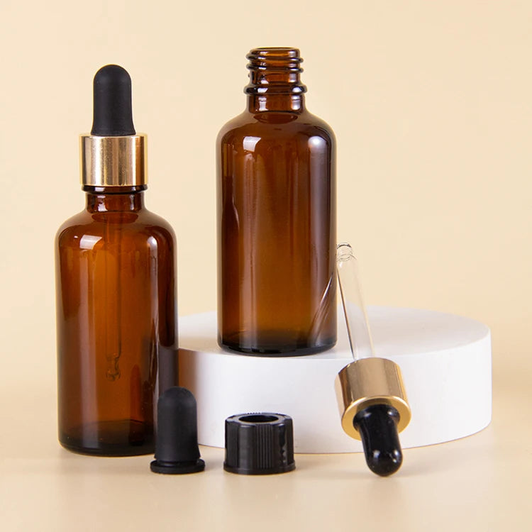 100ml Amber Essential Oil Pipette Golden Dropper Head Glass Bottles Frascos for Skincare Essence Packing