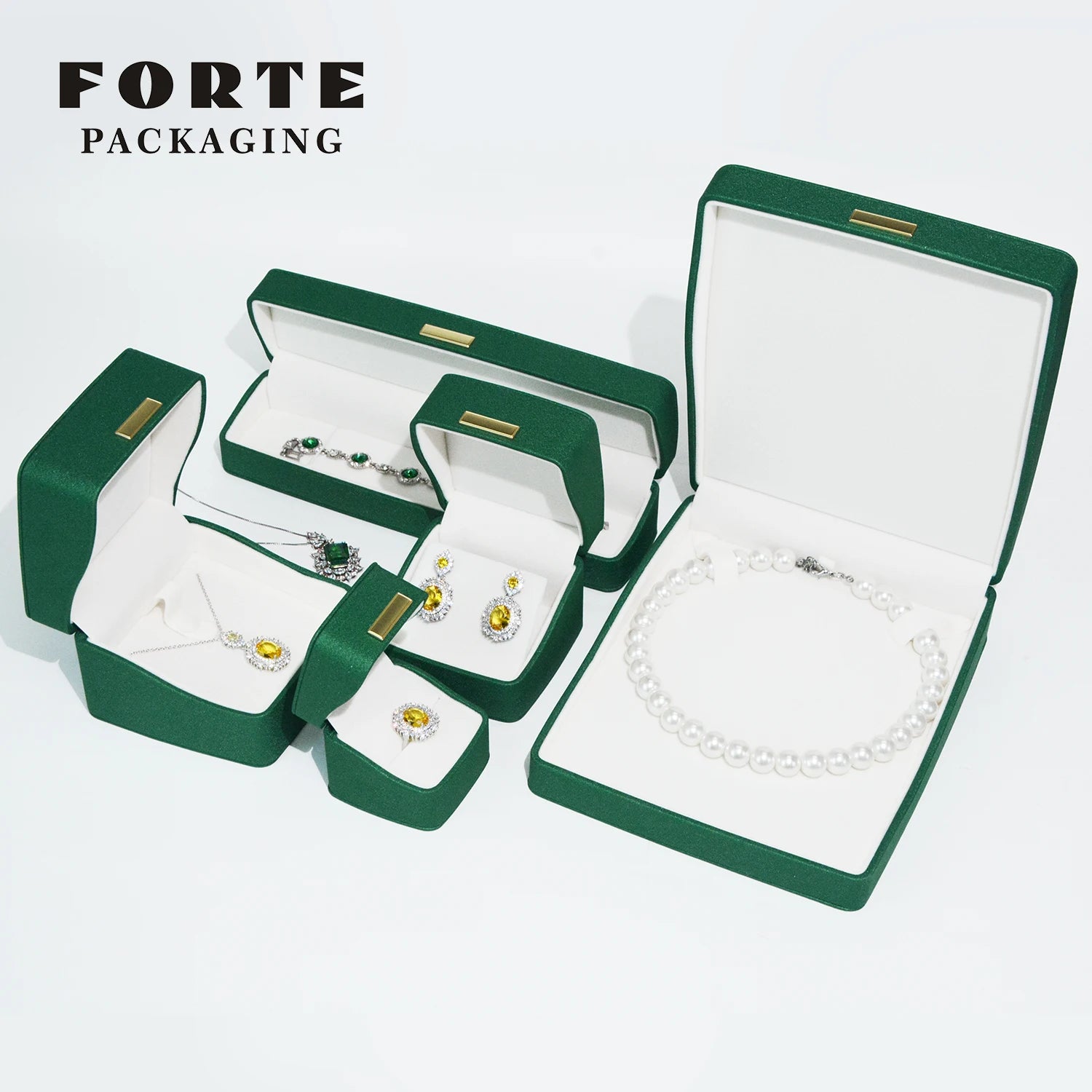 FORTE High-end Fashionable SGS Certified PU Leather Custom Logo Jewelry Box Set for Bracelet Necklace Ring Packaging