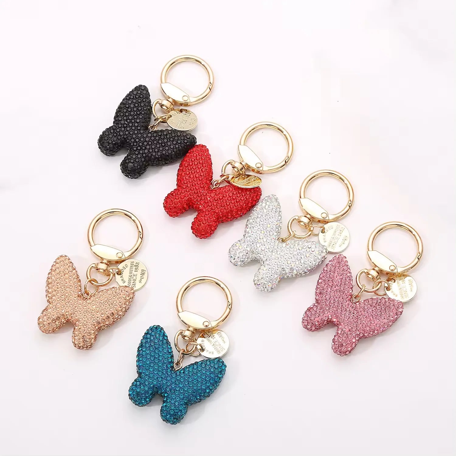 New Design Butterfly Shape Keychain Full Diamond Rhinestone Crystal Car Key Chains Schoolbag Pendant Key Ring Butterfly Keychain