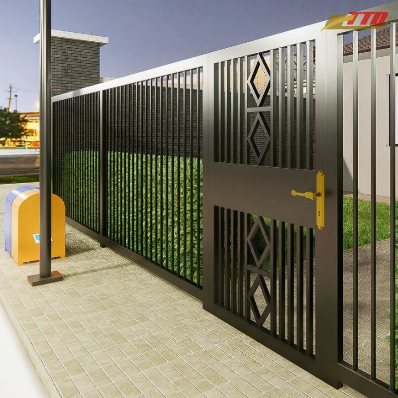 Upgrade Your Home's Entrance Stylish Iron Main Gate Designs Customized Patterns Heat Treated Wood Guaranteed Lasting Performance